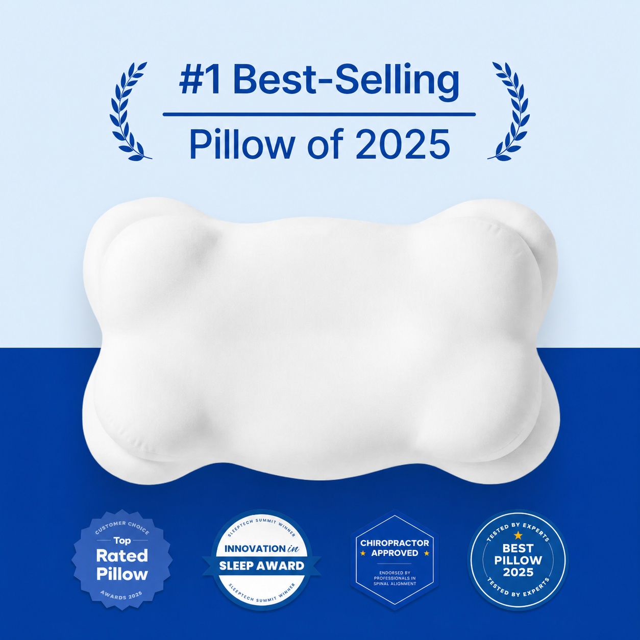 White OrthoAlign pillow with award artwork